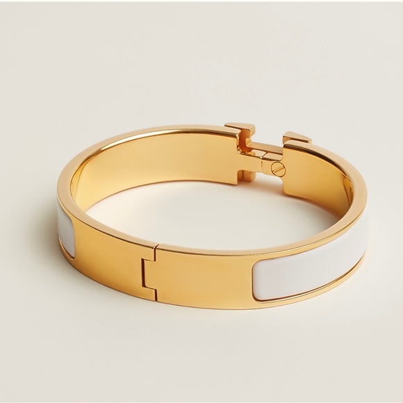 White Enamel H Clic Bracelet in Gold - Picture 2 of 6